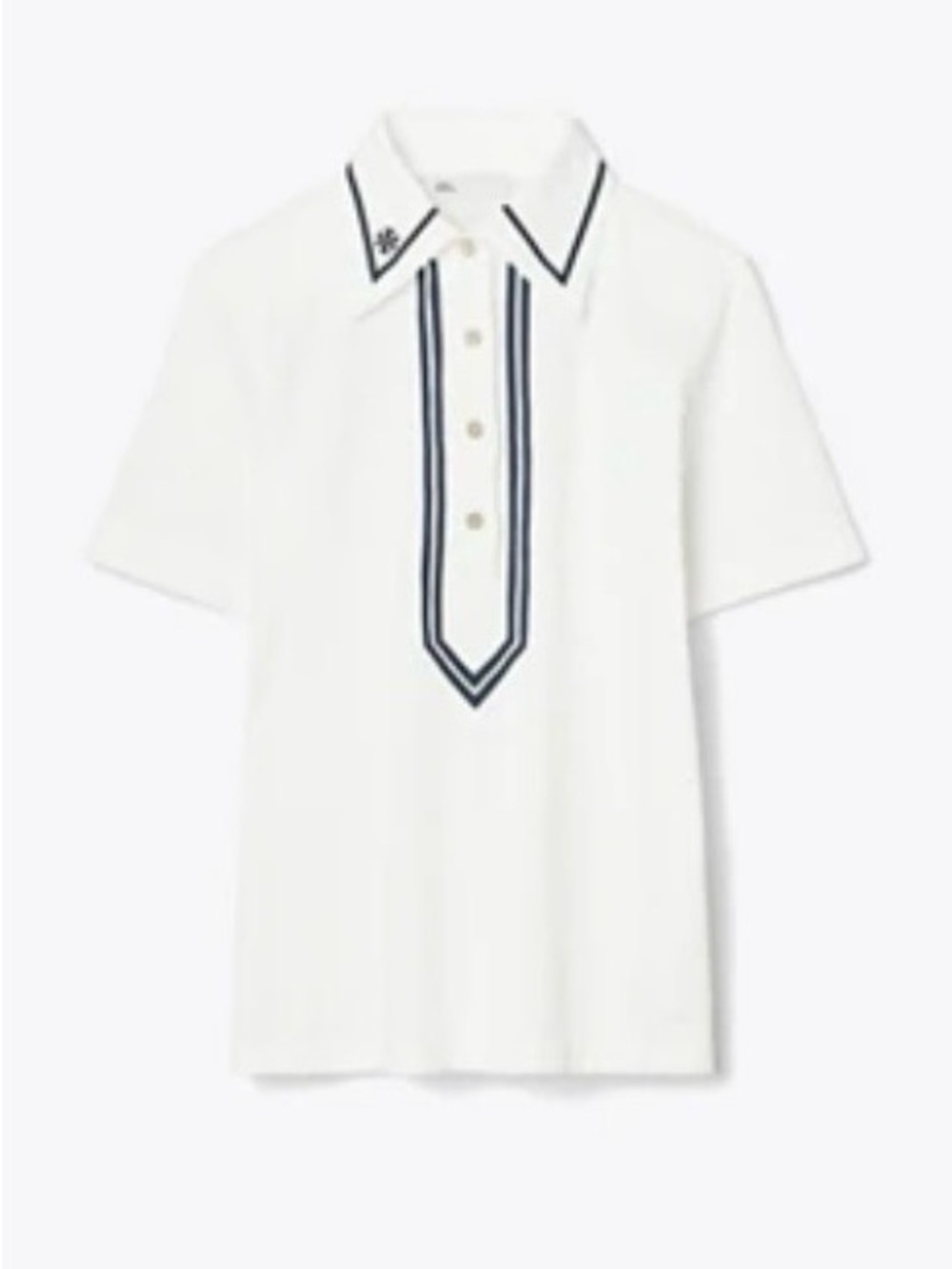 Tory Burch White Polo with Navy Trim and Placket Detail